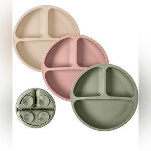 WeeSprout Silicone Plates • 3 Pack • Matte Green, Pink, Cream